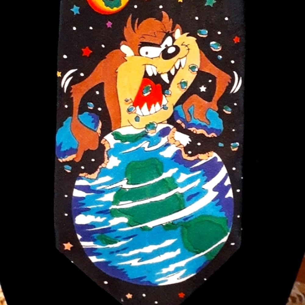🍁3/$25 👉*VTG* LOONEY TUNES 1993 MEN'S TIE "SAVOR THE PLANETS" ~MARVIN & TAZ